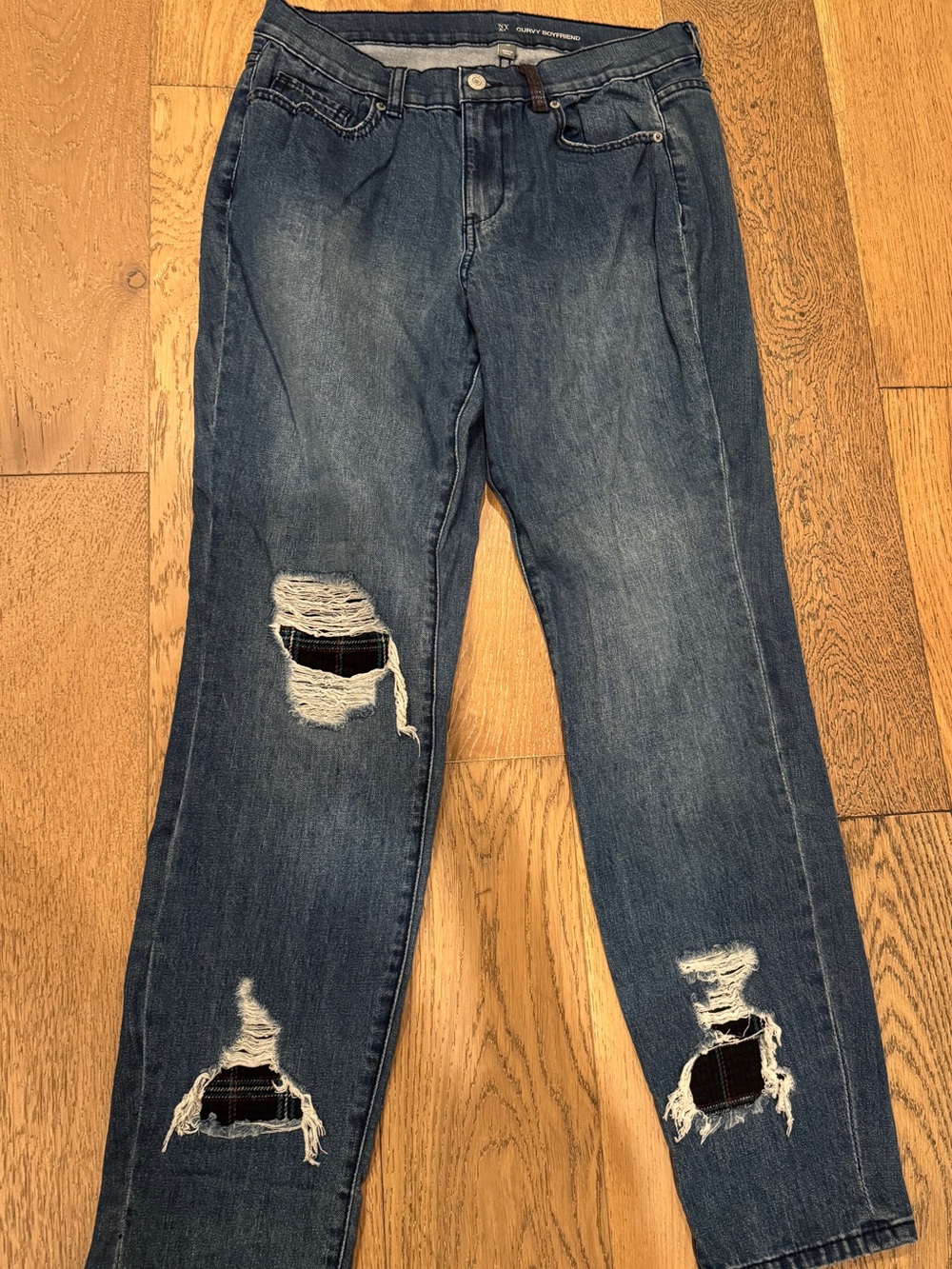 New York & Company Curvy Boyfriend Jeans with Plaid Accents